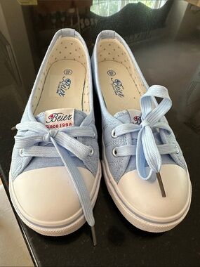 Women's Light Blue Canvas Lace-Up Sneakers